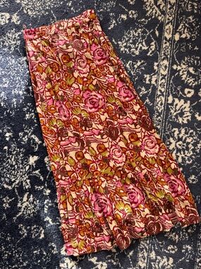 RAPSODIA Pink Green Floral Maxi Skirt Size S High Rise Zip Cotton Pleated Women